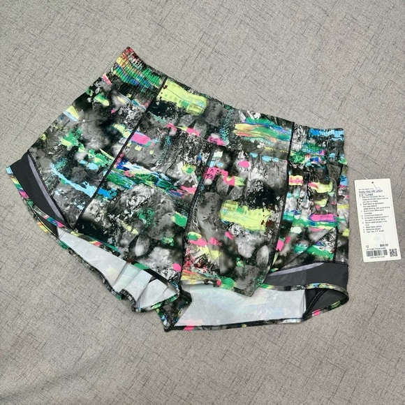 Lululemon Hotty Hot High Rise Atheltic Shorts Paint Drift Multi Neon Gray 12 NWT - Picture 6 of 9